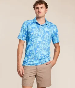 Tops | Chubbies The Fern Flow Performance Polo Medium Blue