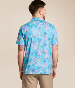 Tops|Activewear | Chubbies The Flock Party Performance Polo Turquoise