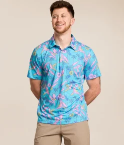 Tops|Activewear | Chubbies The Flock Party Performance Polo Turquoise