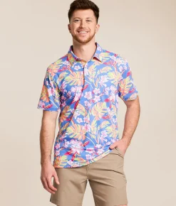 Activewear | Chubbies The Garden Glow Performance Polo Medium Blue