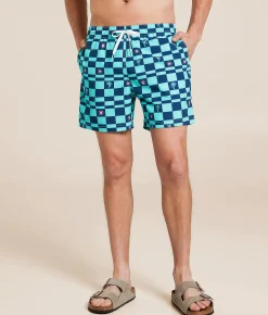 Bottoms|Swimwear | Chubbies The Great Checks Swim Trunks Teal Pattern Based