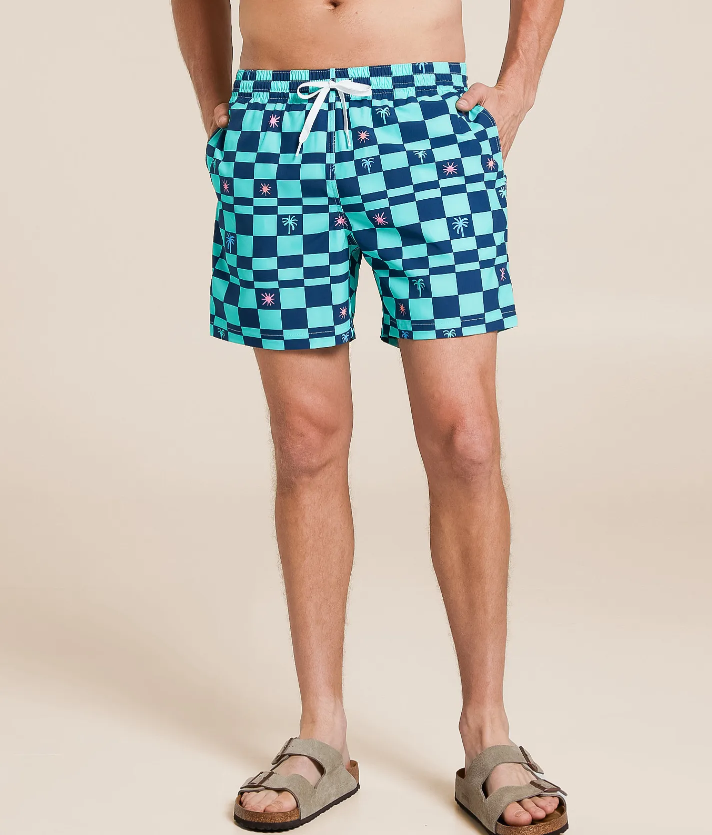 Bottoms|Swimwear | Chubbies The Great Checks Swim Trunks Teal Pattern Based