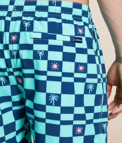 Bottoms|Swimwear | Chubbies The Great Checks Swim Trunks Teal Pattern Based