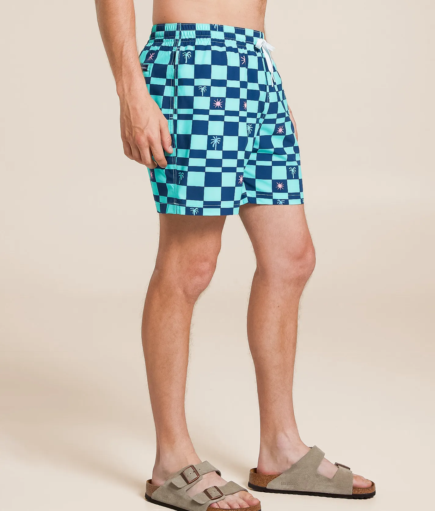 Bottoms|Swimwear | Chubbies The Great Checks Swim Trunks Teal Pattern Based