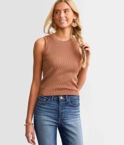 Tops | BKE core The High Neck Ribbed Contour Tank Top White