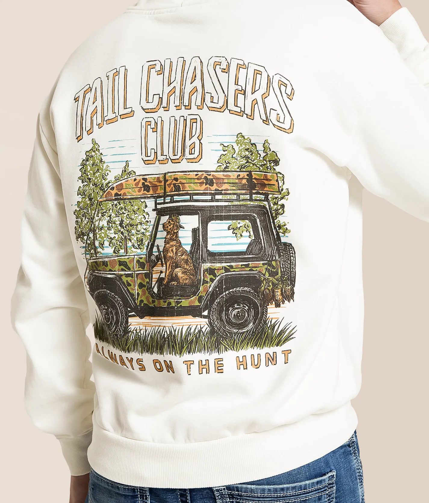 Tops | Tail Chasers Club The Hunt Hooded Sweatshirt Antique White