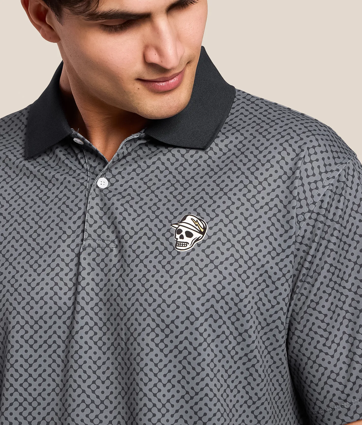 Tops | Devereux Golf The Labyrinth Performance Polo Navy Western Sky