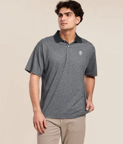 Tops | Devereux Golf The Labyrinth Performance Polo Navy Western Sky