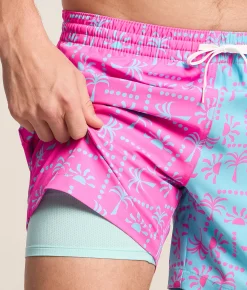 Chubbies The Pacific Grids Stretch Swim Trunks Bright Pink Discount