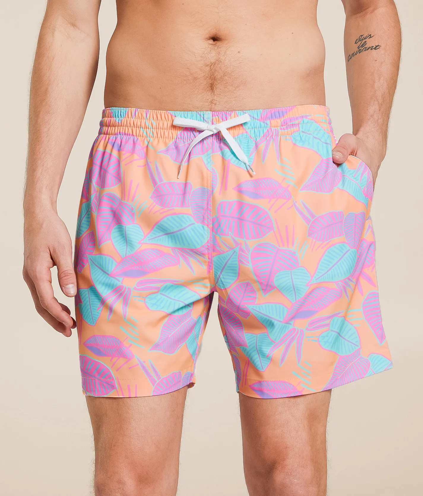 Bottoms|Swimwear | Chubbies The Posh Palms Swim Trunks Orange