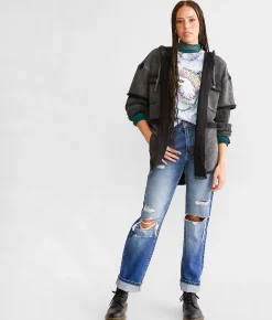Gilded Intent Thermal Hooded Shacket Grey Black Online