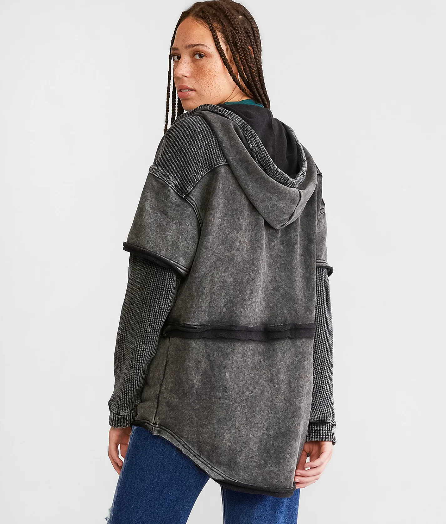 Gilded Intent Thermal Hooded Shacket Grey Black Online
