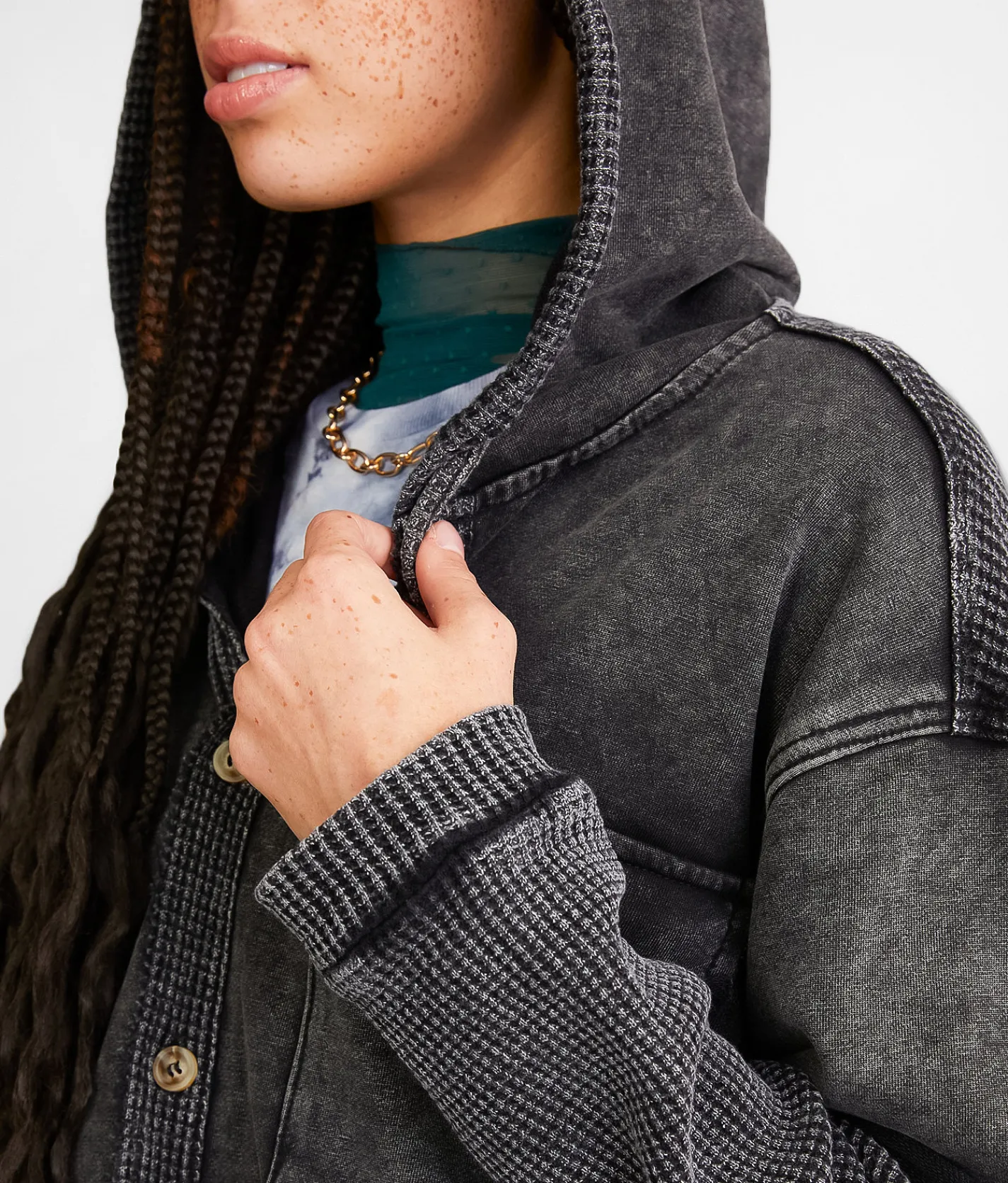 Gilded Intent Thermal Hooded Shacket Grey Black Online
