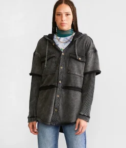 Gilded Intent Thermal Hooded Shacket Grey Black Online