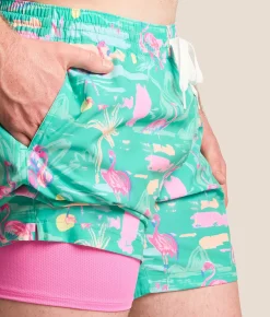 Chubbies The Single & Ready To Flamingle Stretch Swim Trunks Teal Clearance