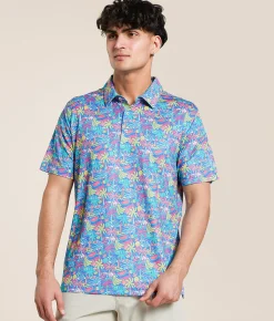 Tops | Chubbies The Tropical Bunch Performance Polo Bright Blue