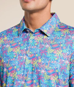 Tops | Chubbies The Tropical Bunch Performance Polo Bright Blue