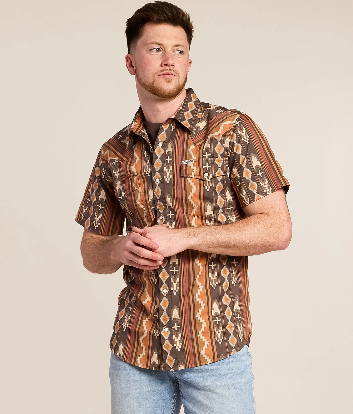 Sendero Provisions Co. The Wyatt Western Shirt Brown Orange Clearance