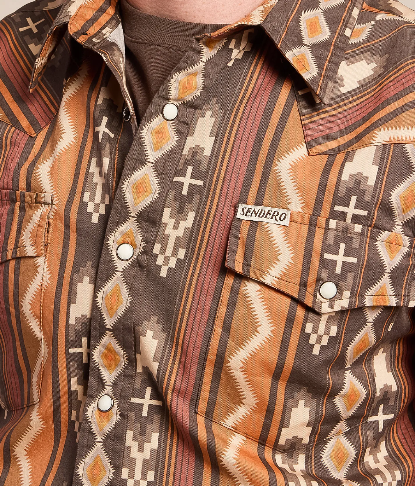 Sendero Provisions Co. The Wyatt Western Shirt Brown Orange Clearance