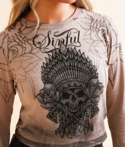 Sinful Thunder Sky Cropped T-Shirt Mocha Meringue New