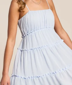Willow & Root Tiered Chiffon Ruffle Dress Cerulean Sale