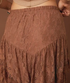 Gimmicks Tiered Eyelash Lace Midi Skirt Nutmeg Online