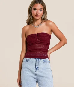 Tops | Willow & Root Tie Lace Tube Top Red