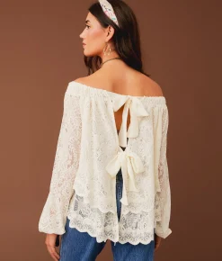 Gimmicks Tiered Lace 4-Way Top Cream Clearance
