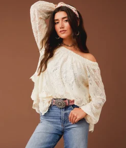 Gimmicks Tiered Lace 4-Way Top Cream Clearance