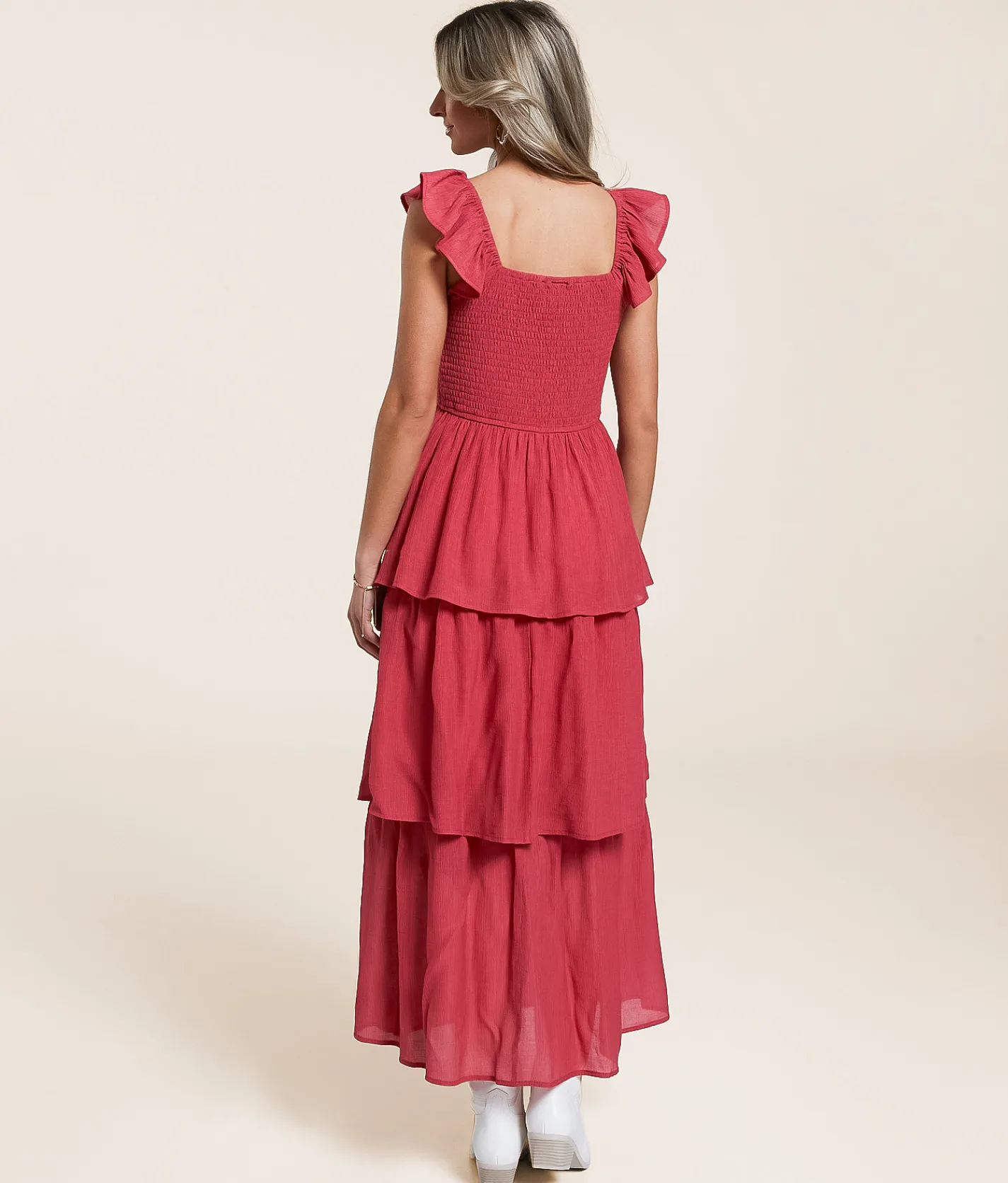 Willow & Root Tiered Midi Dress Holly Berry Sale