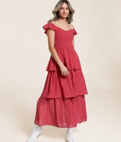 Willow & Root Tiered Midi Dress Holly Berry Sale