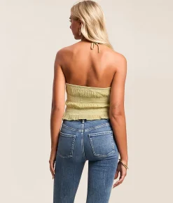 Tops | Willow & Root Tiered Ruffle Halter Tank Top Green