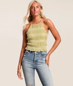 Tops | Willow & Root Tiered Ruffle Halter Tank Top Green