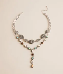 Sterling & Stitch Tiered Stone Necklace Assorted Sale
