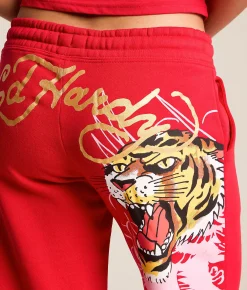 Ed Hardy Tiger Mountain Y2K Sweatpant Red Sale
