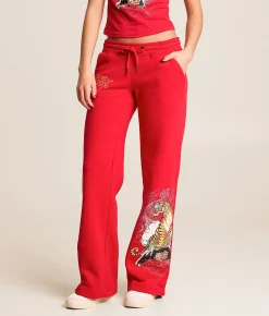 Ed Hardy Tiger Mountain Y2K Sweatpant Red Sale