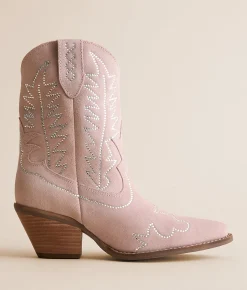 Dingo Tiny Pony Leather Western Ankle Boot Pink Clearance