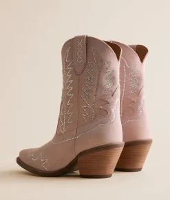 Dingo Tiny Pony Leather Western Ankle Boot Pink Clearance