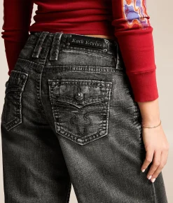 Jeans|Bottoms | Rock Revival Titania Low Slung Wide Leg Baggy Stretch Jean Washed Black