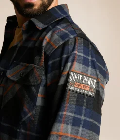 Tops | Howitzer Tomahawk Flannel Shirt Dk Blue Grey Orange