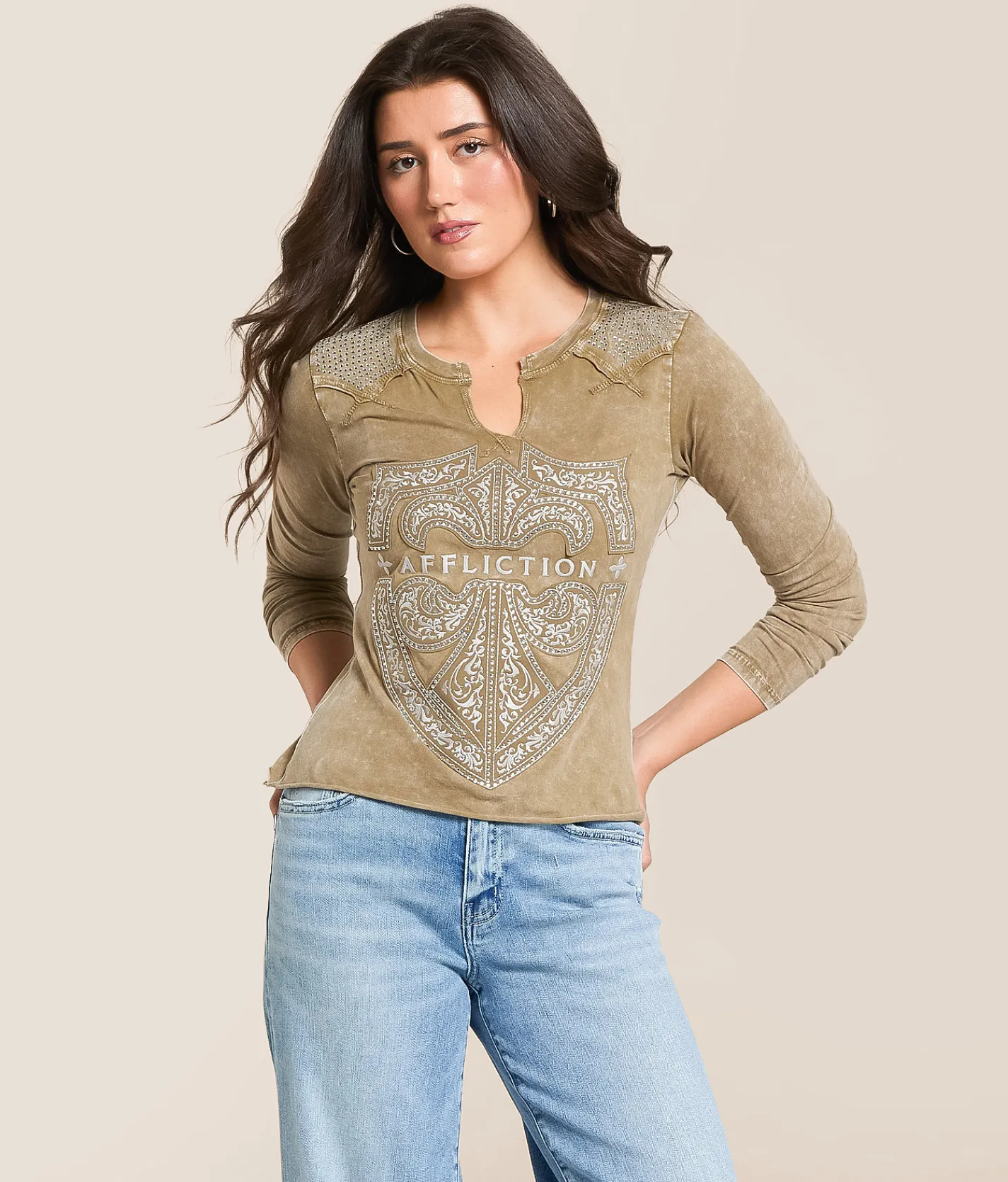 Tops | Affliction Tomorrow Western T-Shirt Timberwolf Lava Wash