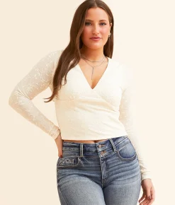 Willow & Root Tonal Embroidered Rhinestone Top Cream