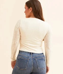 Willow & Root Tonal Embroidered Rhinestone Top Cream