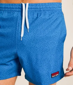 Bottoms|Swimwear | Old Row Tonal Print Stretch Swim Trunks Blue