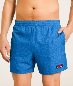 Bottoms|Swimwear | Old Row Tonal Print Stretch Swim Trunks Blue