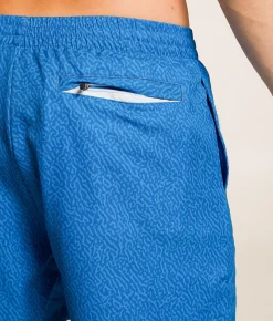 Bottoms|Swimwear | Old Row Tonal Print Stretch Swim Trunks Blue