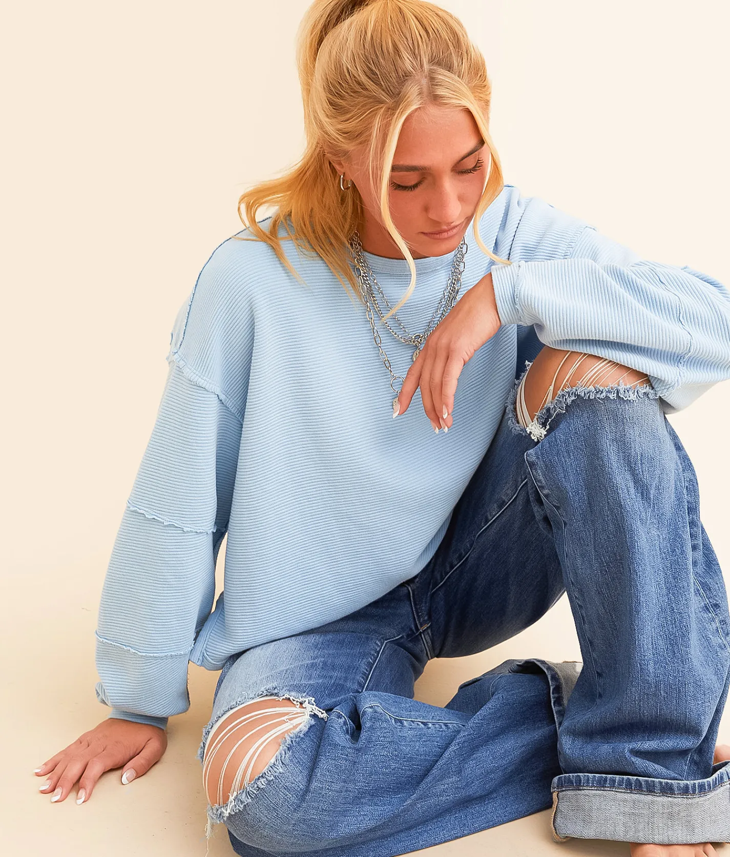 Free People Total Eclipse Oversized Top Polar Fog Clearance