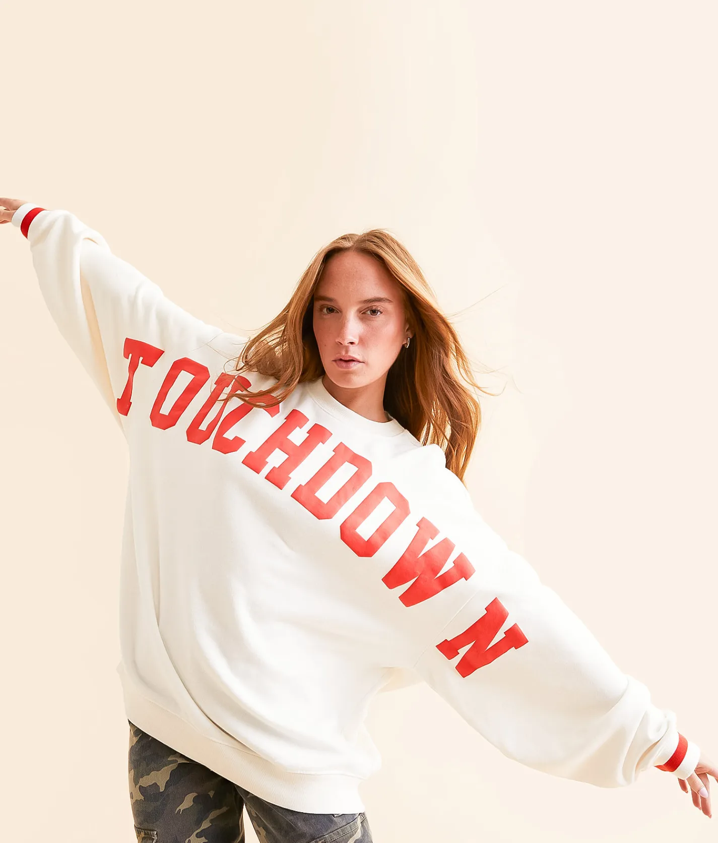 DH Apparel Touchdown Oversized Pullover White Clearance