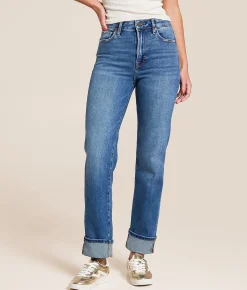HIDDEN Tracey Cropped Straight Stretch Cuffed Jean Davenport Outlet