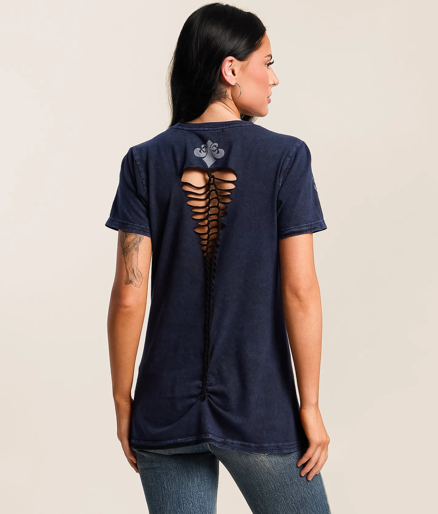 Affliction Tragic Reign T-Shirt Blue Black Lava Tint Wash Sale